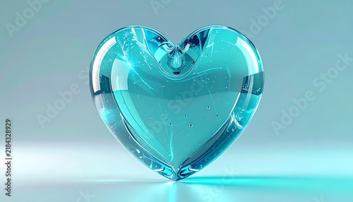 Close up of a blue crystal glass sphere with reflections.