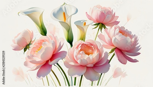 Elegant Pink Peonies and White Calla Lilies Floral Arrangement