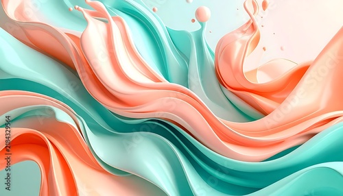 Abstract fluid art with vibrant orange and teal swirls.