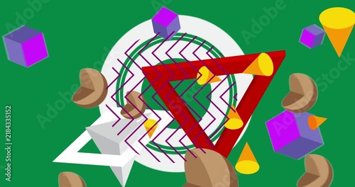 Geometrical graphic retro theme background animation with place for text. Minimal geometric elements frame video. Vintage abstract shapes for advertising.