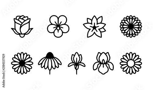 Medical Flower Line Icons Botanical Cosmetic Plants Vector Set
