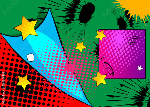Cartoon background, cool comic book backdrop. Spectacular retro vector comics pop art design.