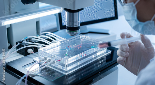Microfluidic Biotech Research: Advanced Organ-on-a-Chip Setup in Sterile Laborator