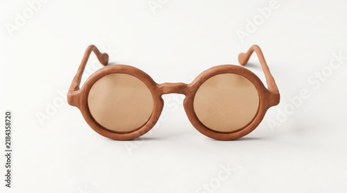 Round brown sunglasses isolated on white background for fashion and summer style