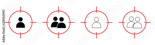 Targeted Audience Icon Group with Crosshairs Against White Background Vector