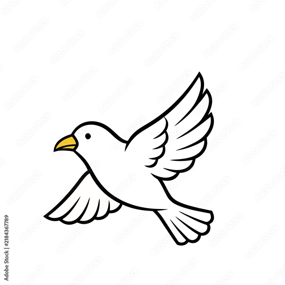 Fototapeta premium White bird with yellow beak flying