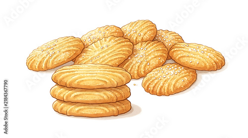 Golden piscaboter cartoon butter cookies with textured surface, classic Dutch homemade treat perfect for bakery and confectionery designs