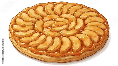 Elegant tarte tatin cartoon with caramelized apples and glossy caramel, French-Dutch inspired apple tart dessert perfect for gourmet designs
