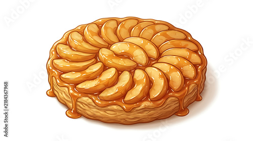 Elegant tarte tatin cartoon with caramelized apples and glossy caramel, French-Dutch inspired apple tart dessert perfect for gourmet designs