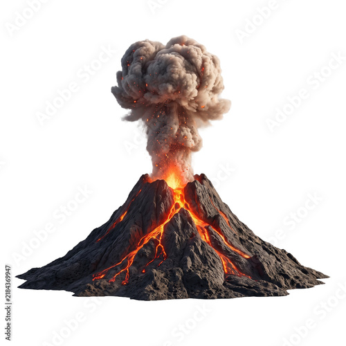 Isolated Active Volcano with Ash Plume