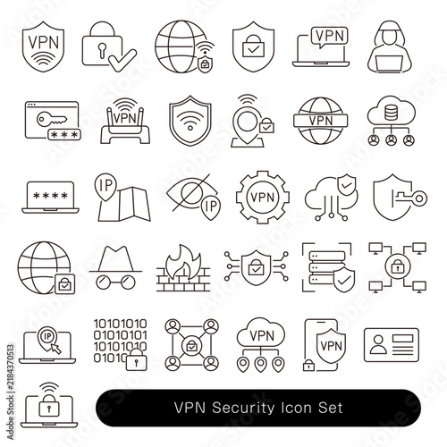 VPNセキュリティアイコンセット:鍵・クラウド・Web・暗号化・データ保護のデザイン素材