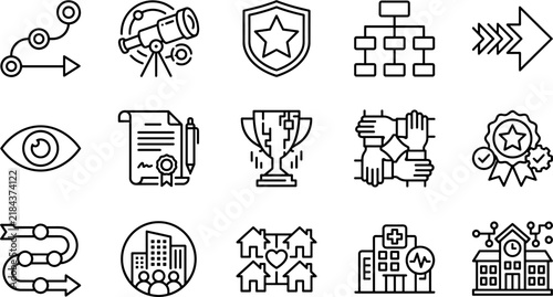 Business strategy and management line icon collection
