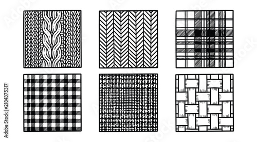 Set of hand drawn fabric textures and textile patterns