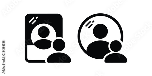 User profile icons in rectangular and circular mirrors reflecting the silhouette isolated on white background