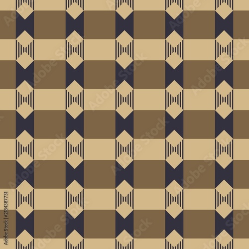 Geometric pattern with alternating beige and brown squares. Each square features a diamond-shaped design with vertical lines. Pattern repeats uniformly across the entire image