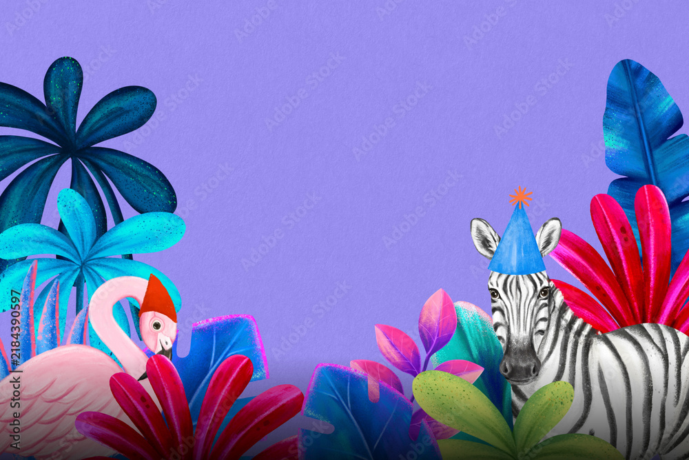 Fototapeta premium Animal party border background, purple design