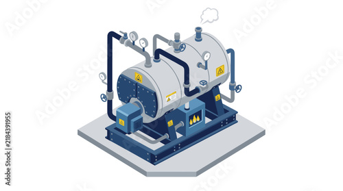 Industrial Boiler System with Pipes and Valves.