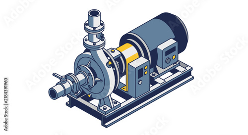 Industrial Centrifugal Pump with Electric Motor and Control Panel.