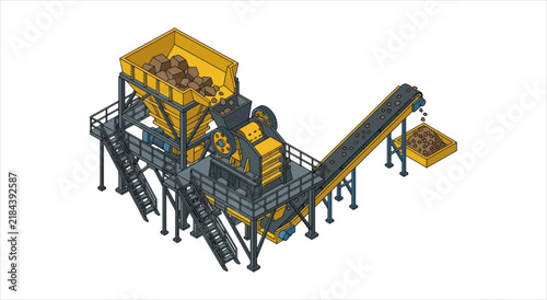 Industrial Crushing Machine with Conveyor Belt System.