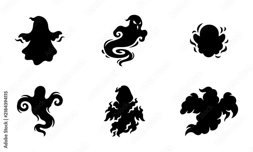 Obraz premium Spooky Ghost Icons, Halloween Spirit Silhouettes, Ethereal Apparition Vector Set