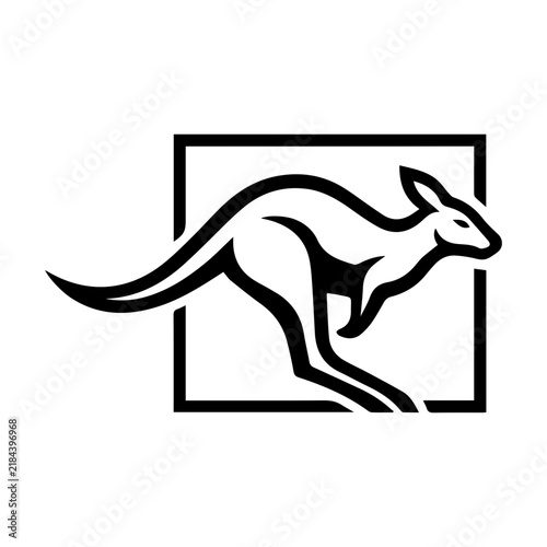 Leaping kangaroo silhouette vector icon framed in a square, symbolizing movement, agility, and Australian wildlife.