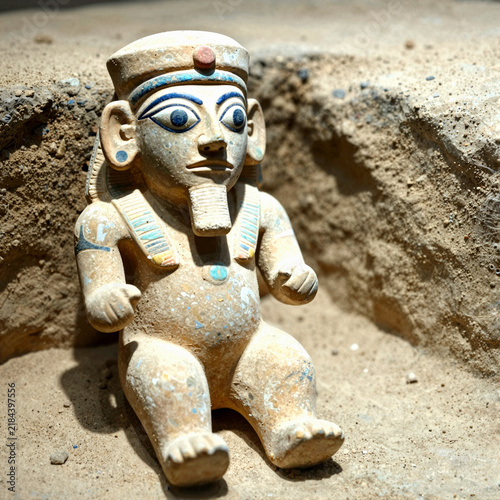A crude, archaic figurine of Bes made of polished clay