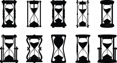 Hourglass Silhouette Set Vector Collection of Vintage Sand Timers and Clocks