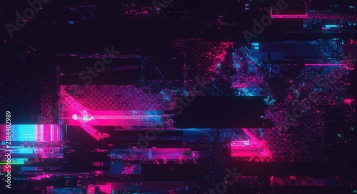 Vibrant neon lights in dark space.