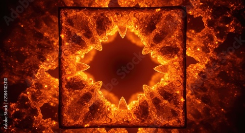 Vibrant orange fractal flame pattern design.