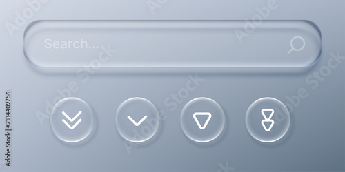 set of liquid glass morphism white elements in various shapes. Transparent glass panel, light frame, smartphone and web application banner with blur effect