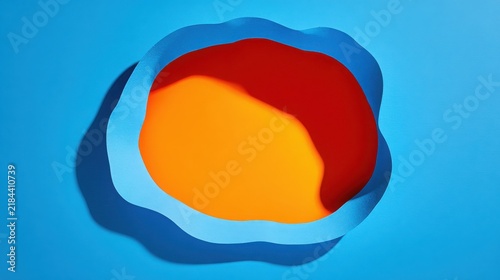 Vibrant Circular Paper Cutout Revealing Contrasting Colors and Shadows