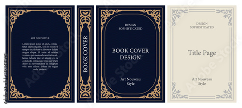 Classic vintage book cover, title page, spine design with Art Deco, Baroque, Art Nouveau and Victorian ornaments. Elegant decorative frame, retro style for publications, posters and artistic layouts.