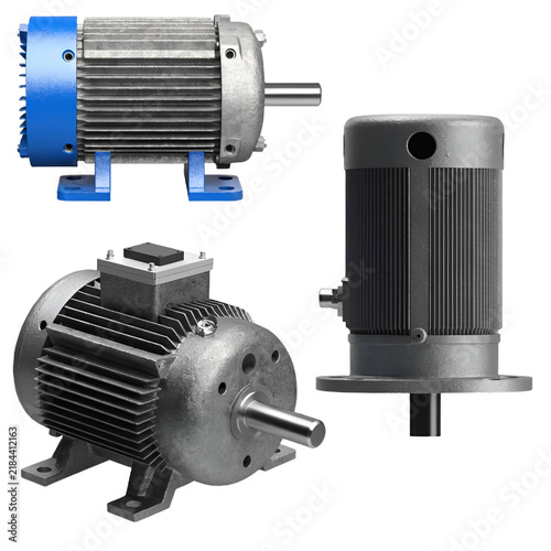 set of industrial electric motors isolated on transparent