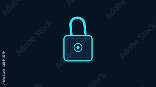 Glowing Neon Digital Padlock Icon for Cyber Security Data Protection and Network Privacy Concept