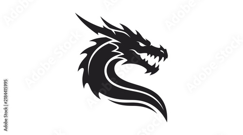 Fierce black dragon head silhouette logo illustration featuring sharp spikes and aggressive wide open jaw