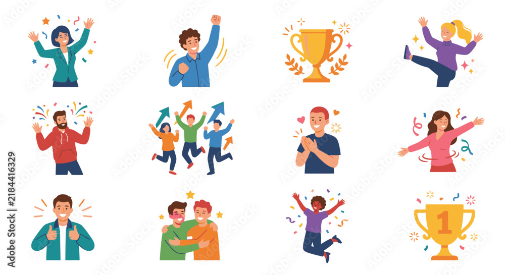 Obraz premium Collection of diverse people celebrating success and achievements with joy.