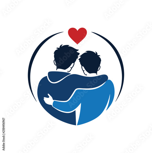 Professional modern friends embrace heart relationship care vector logo design