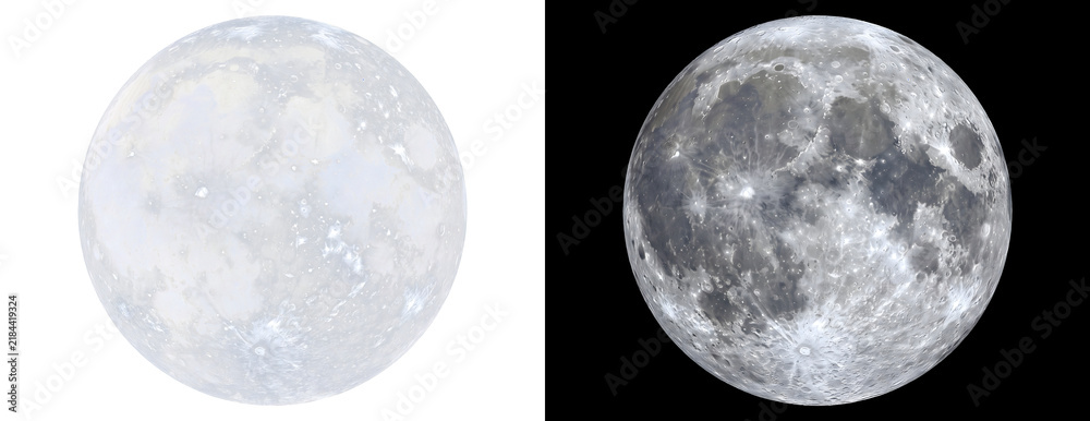 Fototapeta premium Realistic full moon lunar surface with detailed craters and maria perfect for astronomy designs including PNG, Transparent and Black Background Versions