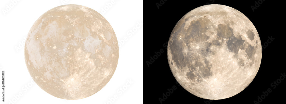 Fototapeta premium Golden toned full moon lunar surface with detailed craters and sparkling highlights perfect for astronomy designs including PNG, Transparent and Black Background Versions