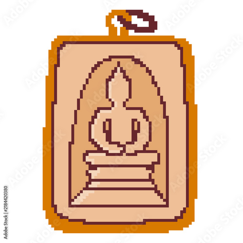Thai amulet buddha statue gold frame handdrawn pixel art