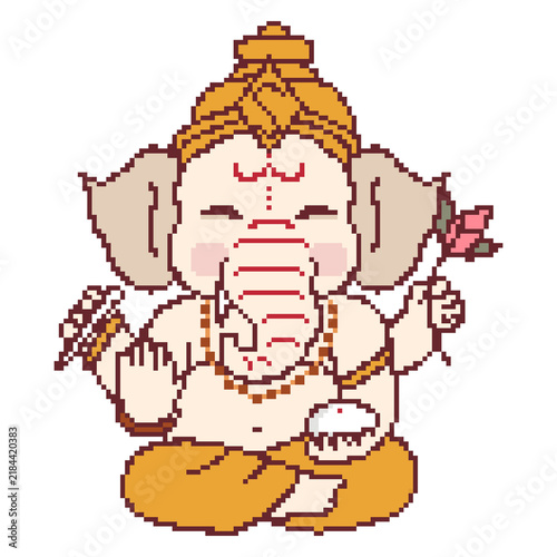 Ganesha elephant god hinduism religion handdrawn pixel art