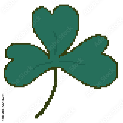 Single four leaf clover luck handdrawn pixel art