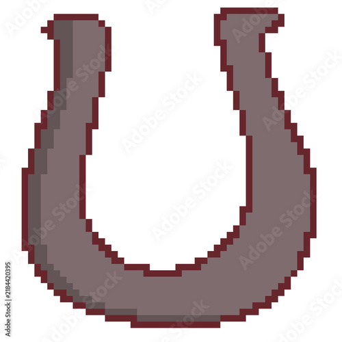 Brown horseshoe luck symbol handdrawn pixel art charm