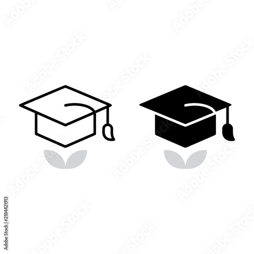 Graduation caps icons in black and white