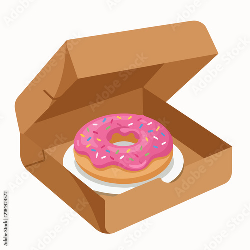 Sweet pink donut in box