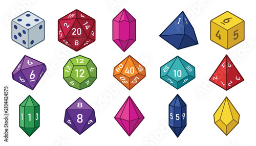 Foto Colorful polyhedral dice set for roleplaying board games tabletop gaming vector
