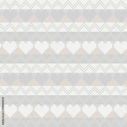 Hearts Neutral Colour Chevron Knitting Grid seamless pattern design