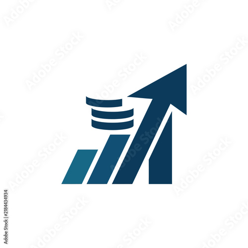 Financial Growth Concept: Upward Arrow Graph with Coins, Business Success
