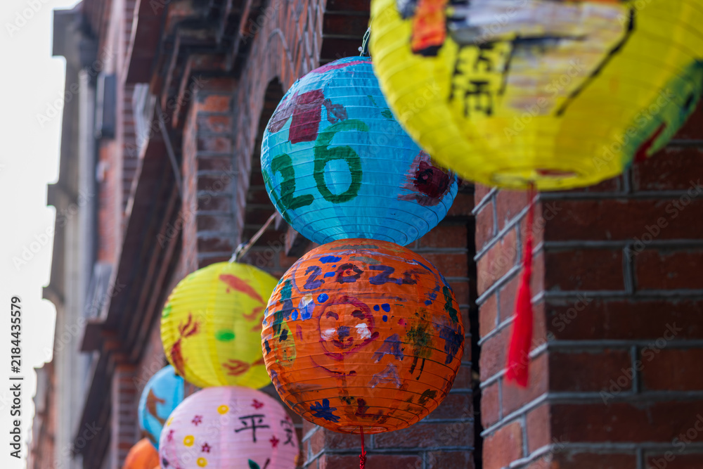 Fototapeta premium Festive Lanterns Along Historic Dihua Street