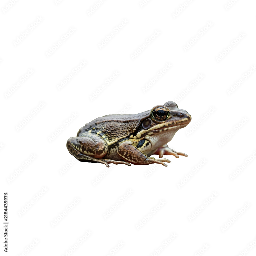 Fototapeta premium Detailed close-up photo of a wild frog isolated on white background, showcasing fascinating amphibian features and natural skin textures